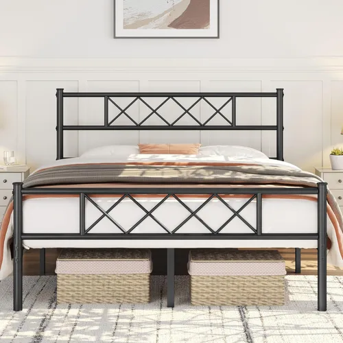 Vista 12 de Topeakmart Base de cama de metal negro con cabecero, base de colchón, cama de plataforma, base de cama con listones, tamaño individual XL