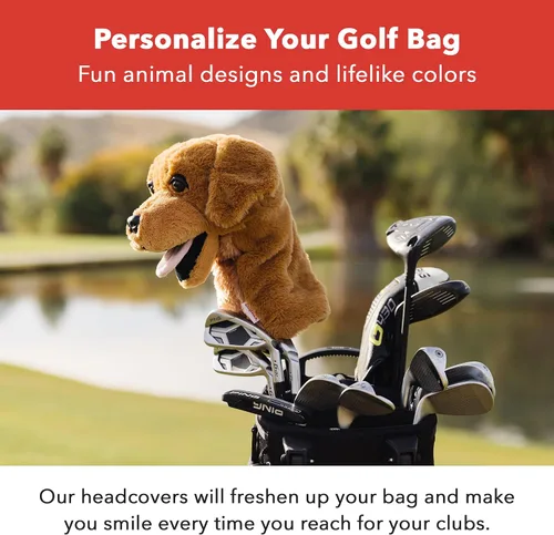 Vista 4 de Daphne's Headcovers Golden Retriever Cubierta para cabeza de conductor Premium Cubiertas divertidas para palos de golf Cubiertas elegantes