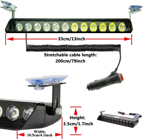 Vista 3 de Luz Estroboscópica de Destello LED Azul de Advertencia de Emergencia con 12 LED, Ventosa para Salpicadero Interior, Techo, Parabrisas, Salpicadero