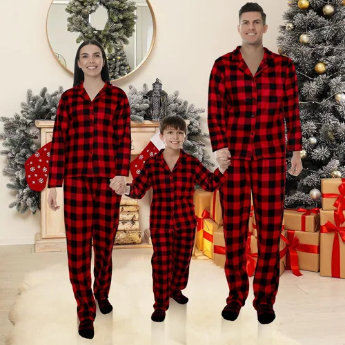Vista 6 de Liitrsh Conjunto de pijamas de Navidad familiares con calcetines a juego, pijamas de Navidad a cuadros para vacaciones familiares