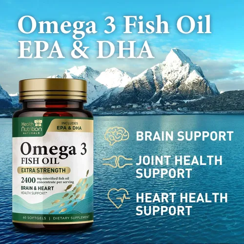 Vista 6 de Suplementos de aceite de pescado Omega 3 – 2400 mg de aceite de pescado por porción – Omega-3 de triple fuerza con ácidos grasos EPA y DHA – Apoyo