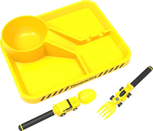 Vista 9 de Juego de vajilla Dinneractive para niños - 3 piezas de vajilla verde de dinosaurios - Utensilios de dinosaurios - Platos para niños pequeños