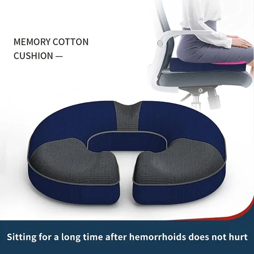 Vista 2 de Almohada de dona, cojín de asiento de rebote lento en forma de U, almohada de espuma viscoelástica para aliviar el dolor de coxis, ciático, Azul