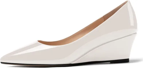 Vista 2 de MERRORI Zapatos de tacón bajo con cuña y puntera cuadrada sólida para mujer, de 2 pulgadas