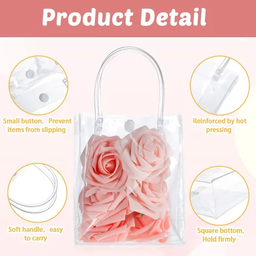 Vista 4 de LEIFIDE 40 bolsas de regalo transparentes con asas, de 5.9 x 5.1 x 2.76 pulgadas, de plástico de PVC, reutilizables, bolsas a granel para compras