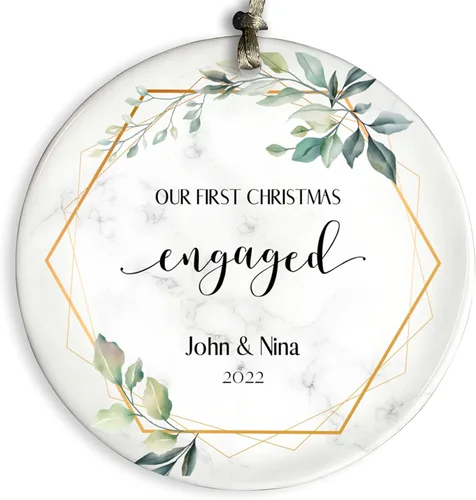 Vista 9 de Cozzies Adorno de Navidad personalizado, nuestro primer regalo de compromiso de Navidad, regalo de boda