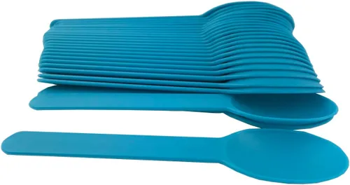 Vista 4 de MMvolesy Cucharas desechables de plástico ecológicas rosadas, cucharas de helado de yogur congelado, cucharas de postre congelado, 50