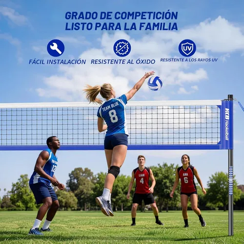 Vista 2 de Outdoor Volleyball Net for Backyard, 32FT Anti-Sag Net with Steel Poles
