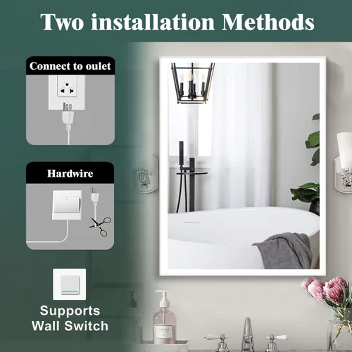 Vista 6 de Espejo de baño LED de 28 x 36 pulgadas, espejo de tocador de baño con luces, retroiluminado e iluminado frontal para baño, espejo iluminado