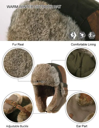 Vista 50 de Comhats Gran XL Trapper Trooper Caza Cálido Oído Solapa Rusia Ushanka Invierno Esquí Clima Frío Bombardero Sombreros para Hombres