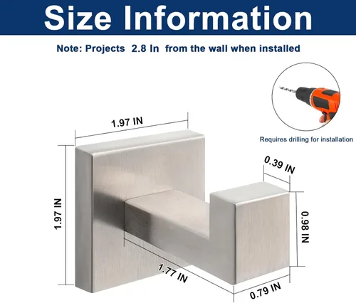 Vista 2 de NearMoon Ganchos cuadrados para toallas de baño -SUS304 de acero inoxidable para colgar batas, ganchos resistentes para baño, sala de estar, hotel