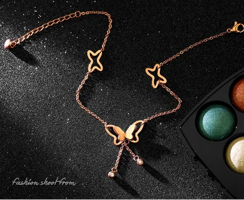 Vista 6 de Aienid, tobillera enchapada en oro rosa de 18ct, ajustable, sandalia para pie desnudo, tobillera tipo sandalia de cadena para playa.