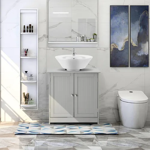 Vista 2 de VINGLI Armario de baño para debajo del fregadero, fregadero de pedestal, organizador de almacenamiento independiente con 2 puertas, estante