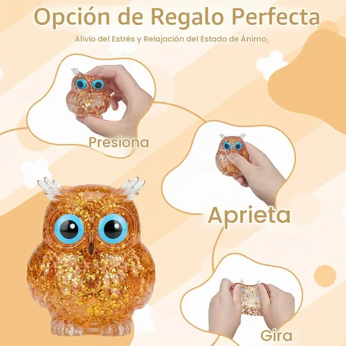 Vista 6 de Juguete de peluche con purpurina de búho, elástico sensorial, diseño lindo Búho naranja