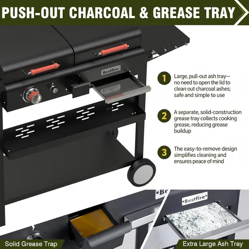 Vista 4 de Bestfire Mesa de Parrilla al Aire Libre Robusta con Ruedas - Carro de Cocina Móvil para Acampar para Planchas, Parrillas y Cocinas al Aire Libre