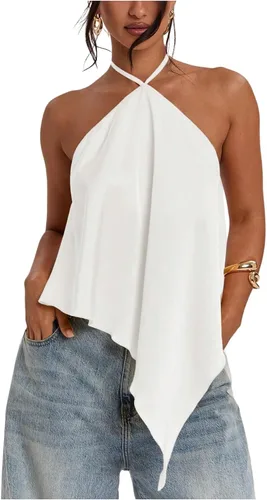 Vista 10 de Verdusa Top halter asimétrico de satén para mujer Amarillo claro