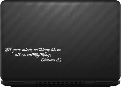 Vista 4 de Calcomanía con verso de Colosenses 3:2 para notebook, auto, laptop de 8" (blanco)
