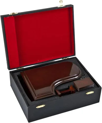 Vista 4 de Caja de música de piano con compartimento para joyas, sofisticado piano de cola musical en miniatura de 18 notas marrón brillante con banco, muchas