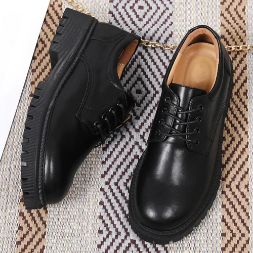 Vista 4 de Zapatos Oxford de plataforma negra para mujer, zapatos de cuero grueso para trabajo, oficina, antideslizantes, zapatos de vestir cómodos