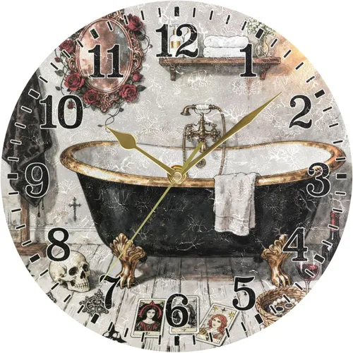 Vista 53 de JUNZAN Reloj de bañera con vino romántico espumoso y velas, reloj de pared silencioso de 10 pulgadas, pequeño reloj redondo, decoración de cocina