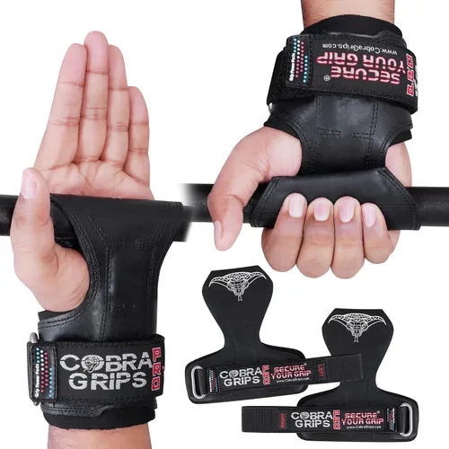 Vista 2 de Cobra Grips Weight Lifting Gloves with Adjustable Neoprene Padded Wrist Wraps - Heavy Duty Alternative to Power Lifting Hooks for Deadlifts Una goma