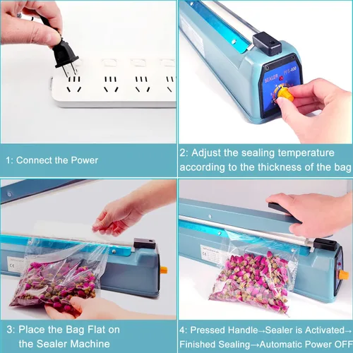 Vista 5 de Sellador térmico de 16 pulgadas para bolsas de plástico, sellador térmico de bolsas de plástico de metal, sellador térmico de bolsas de mylar