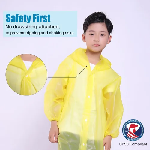 Vista 10 de Chaqueta de lluvia para niños, paquete de 2 ponchos de lluvia para niños, impermeables reutilizables para niños y niñas, impermeable, para exteriores