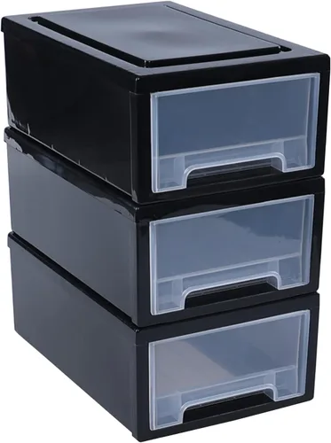Vista 5 de Saedy Paquete de 3 cajones apilables, caja de almacenamiento de escritorio de 6.5 cuartos de galón