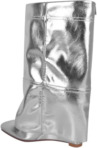 Vista 4 de Botas de tacón de cuña para mujer, con puntera puntiaguda, vaquero, botas cortas hasta el tobillo