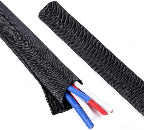 Vista 19 de Cable trenzado dividido negro de 1/2 pulgadas -12 pies de mangas de gestión Flexible Woven Braided Cover Self-Wrapping Wire Loom Cord Protector