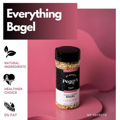 Vista 6 de My Secrets Peggy's Food Everything Bagel Seasoning - Mezcla prémium con sal rosa del Himalaya, semillas de amapola y ajo, cobertura crujiente