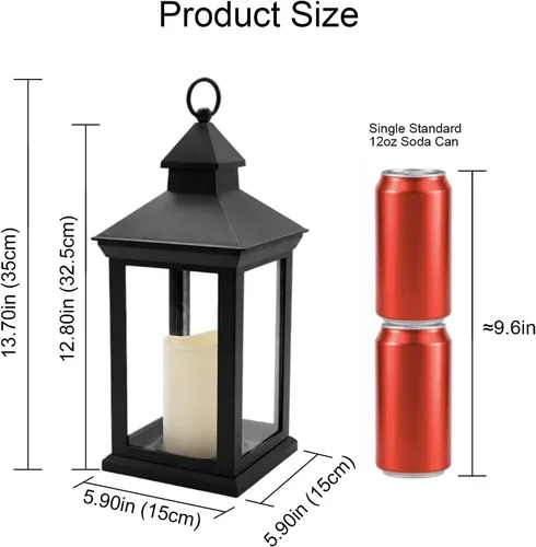 Vista 2 de Linterna negra de granja de 14 pulgadas, vela LED parpadeante con [Paquete de 1] NEGRO - Blanco cálido LED parpadeante