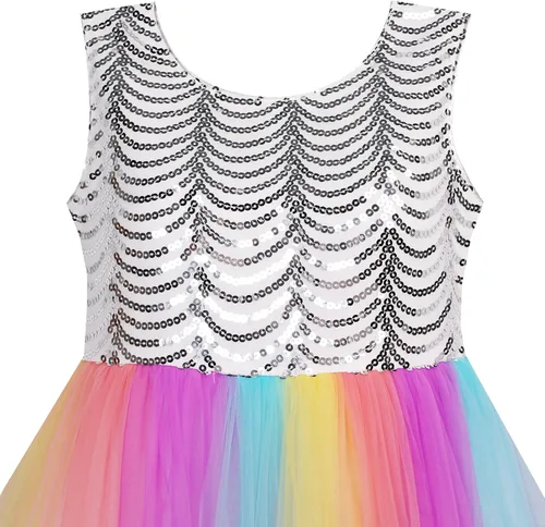 Vista 3 de Sunny Fashion Vestido de flores para niñas unicornio arco iris concurso de princesa fiesta