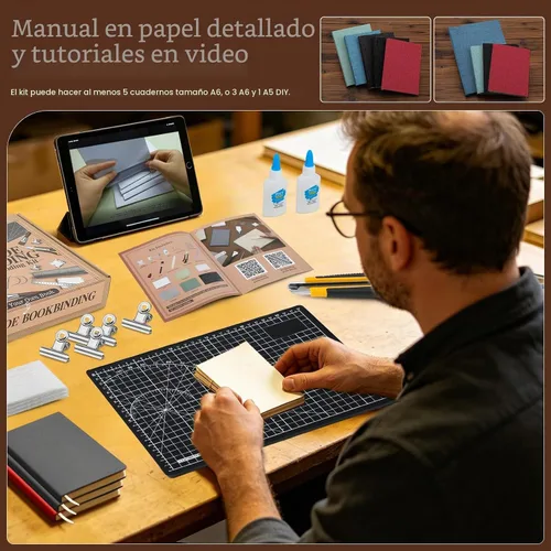 Vista 3 de Jupean Kits de encuadernación de libros, materiales de encuadernación de libros con cartón A4, 4 colores, tela de libro, suministros