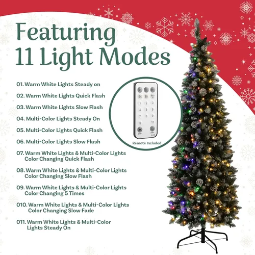 Vista 2 de Elf Stor - Árbol de Navidad preiluminado flocado de 6 pies con soporte verde/blanco