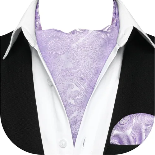 Vista 19 de HISDERN Corbatas Ascot para hombre, set de corbata y pañuelo de bolsillo Paisley con estampado floral clásico, corbata autoajustable para hombre
