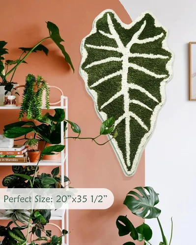 Vista 2 de Alfombra de baño con forma de hojas verdes, alfombra de baño con forma de hojas tropicales para bonita decoración de baño, alfombra de planta