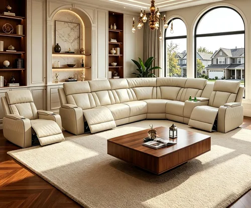 Vista 10 de Juego de sofá seccional reclinable de cuero, sofá seccional con 4 sillones reclinables Juegos de muebles de sala con 3 reclinables, luz LED