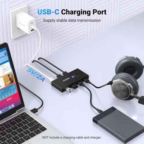 Vista 4 de UGREEN Selector de interruptor USB, 2 computadoras que comparten 4 dispositivos USB 2.0, concentrador de caja de conmutadores periféricos USB 2.0