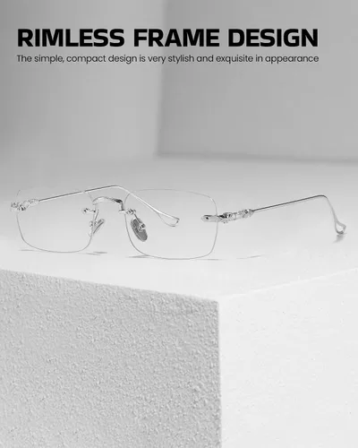 Vista 6 de SODQW Rimless Blue Light GLasses for Women Office-Siren Bayonetta Non Prescription Metal Rectangle Frameless Eyewear