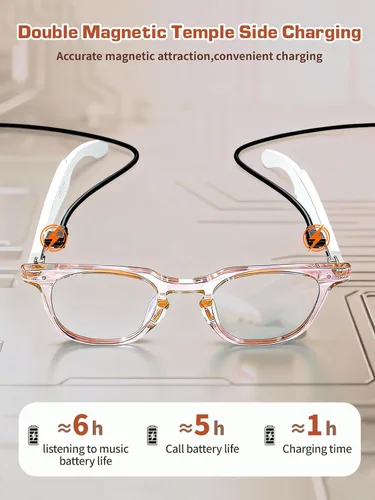 Vista 8 de Gafas Bluetooth para mujeres y hombres con Bluetooth 5.4, gafas de traducción con bloqueo de luz azul y lentes de cambio de color, asistente de voz