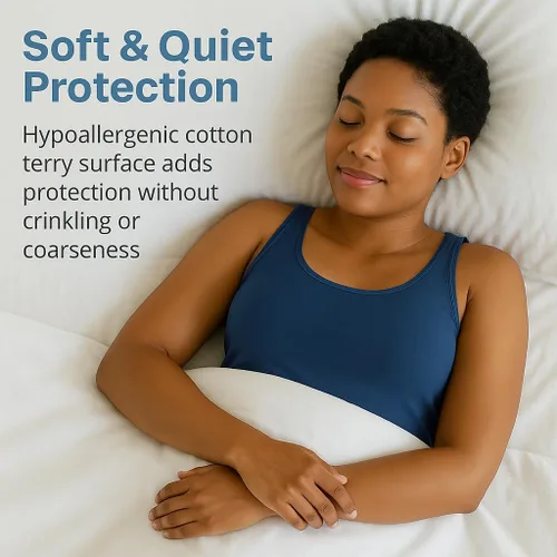 Vista 4 de Protector de colchón 100% impermeable tamaño individual, funda de rizo de algodón de alta calidad con bolsillos profundos elásticos, lavable a