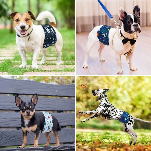 Vista 6 de Pet Soft Bandas para el vientre para perros – Pañales lavables para perros machos, reutilizables, paquete de 3 unidades para cachorros (XS, ejército)