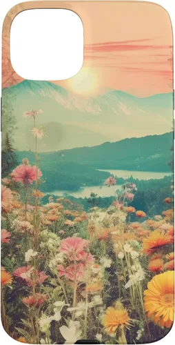 Vista 9 de iPhone 16 Boho Mountain Moon Phases Floral Aesthetic Chic Retro Sunset Case