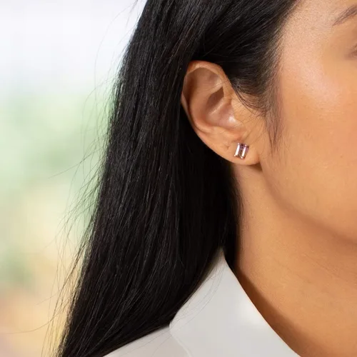 Vista 4 de PEORA Colgante ametrino de oro amarillo de 14 quilates y aretes a juego Colgante de diamante ametrino de talla esmeralda de 1 quilate + aretes