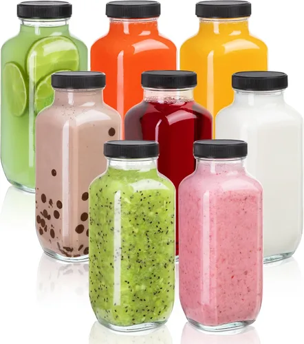Vista 7 de umud Botellas de Jugo con Tapas, 16 Oz - Juego de 8 - Frascos de Vidrio Transparente con Tapas - Recipientes Vacíos Reutilizables para Bebidas