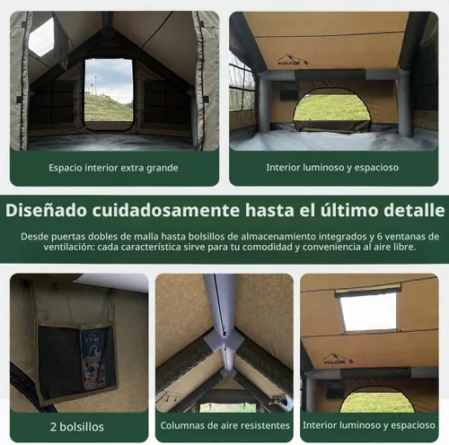 Vista 6 de Tienda de campaña inflable de lujo grande, resistente al viento y a la lluvia, interior de 12 ㎡, refugio para 2 a 10 personas, configuración rápida