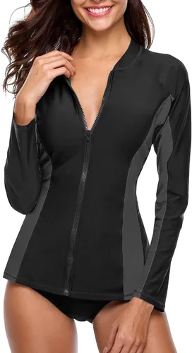 Vista 23 de ATTRACO Traje de baño de protección solar con cremallera frontal UPF 50+ para mujer Aguamarina