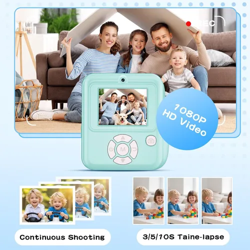 Vista 4 de Cámara para Niños con Impresión Instantánea de Fotos a Color, Cámara de Impresión Instantánea de Doble Lente para Niños, Juguete de Cámara Digital