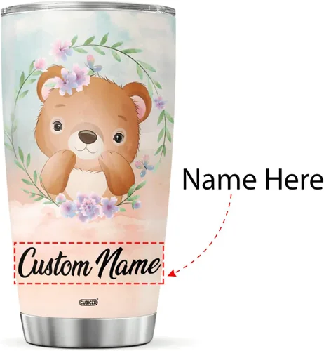 Vista 2 de CUBICER Vaso de café personalizado con diseño de oso y tapa aislada, regalos de Navidad para niños, mujeres y adultos, tazas de acero inoxidable